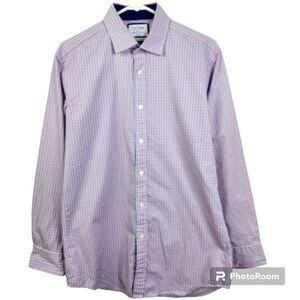 T.M.Lewin Mens Fitted Two-Fold Cotton Checkered Print Button Down Size 16-33
